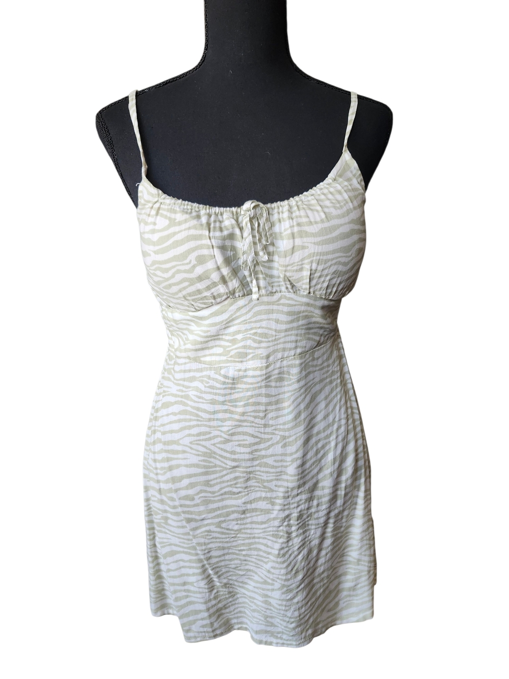 Derek Heart Sage and Ivory Zebra-Print Slip Dress